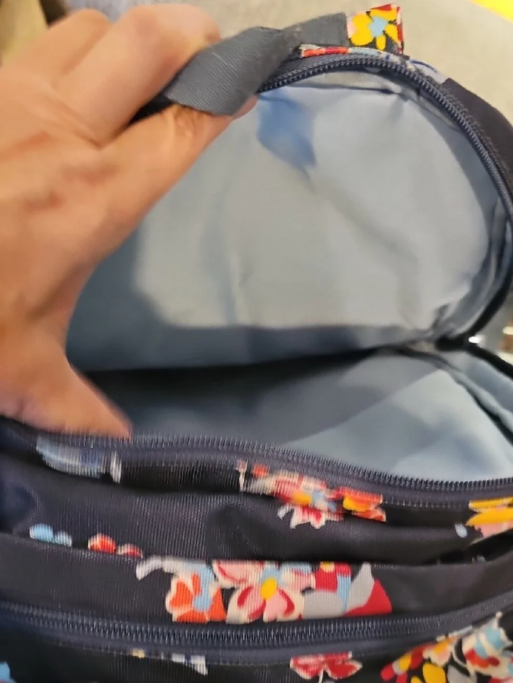 Vera Bradley Charcoal Gray Floral Backpack with Pink, Yellow and Blue Blooms